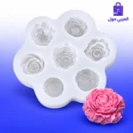 قالب سيليكون أبيض متعدد العين بتصاميم ورود مجسمة ومختلفة مع ورود مصنوعة ملونة