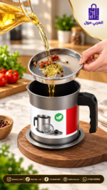 كوكر الزيت الاستانلس ستيل بتصميم عصري مع غطاء وحامل ضد التنقيط